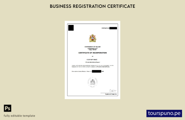 Plantilla de certificado de incorporación de Malawi lista para imprimir